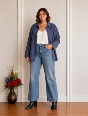 Encore | Blue Ultrasuede-Feel Shacket Size 20 Soft Button-Up Jacket